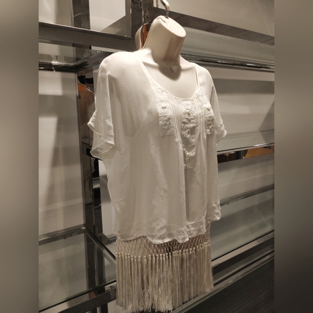 Haute Hippie 2 piece off White silk blouse & flange slip size XS